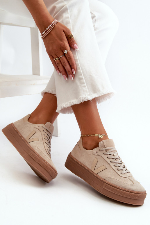Zazoo N1100S2 Sneakers modelio batai iš zomšos Moteriškos su platforma smėlio spalvos