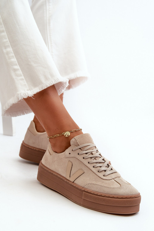 Zazoo N1100S2 Sneakers modelio batai iš zomšos Moteriškos su platforma smėlio spalvos