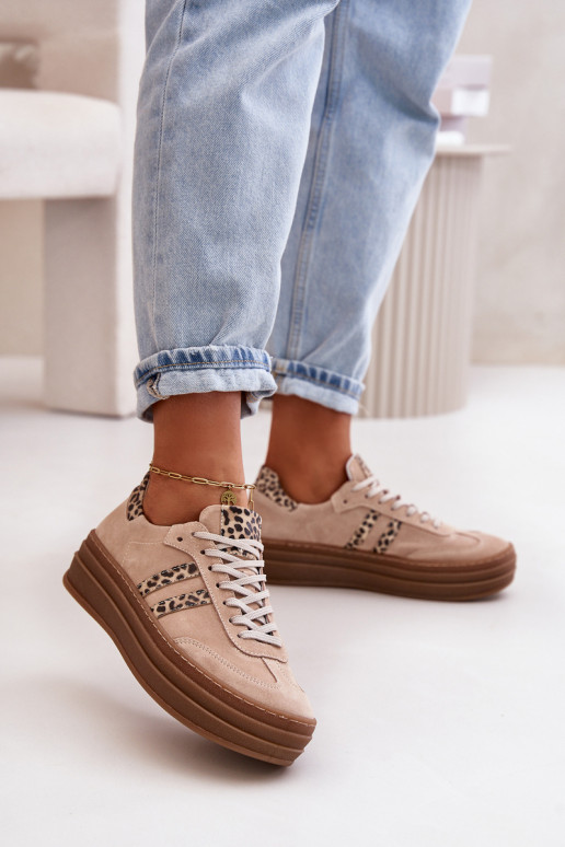 Zazoo N1068S4 Zomšiniai Sneakers modelio batai su platforma su leopardo kailio raštais rožinės spalvos