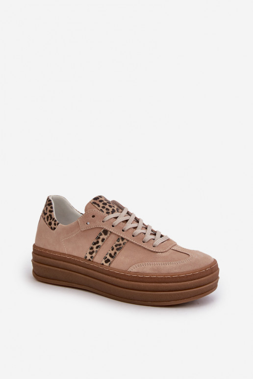 Zazoo N1068S4 Zomšiniai Sneakers modelio batai su platforma su leopardo kailio raštais rožinės spalvos