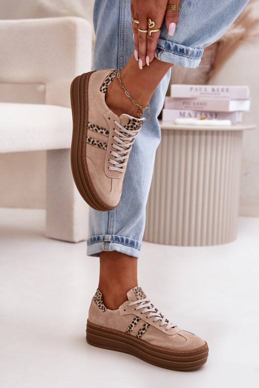 Zazoo N1068S4 Zomšiniai Sneakers modelio batai su platforma su leopardo kailio raštais rožinės spalvos