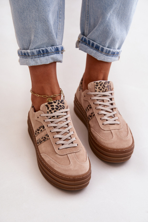 Zazoo N1068S4 Zomšiniai Sneakers modelio batai su platforma su leopardo kailio raštais rožinės spalvos