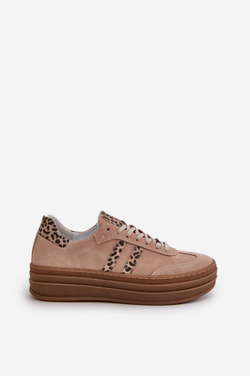 Zazoo N1068S4 Zomšiniai Sneakers modelio batai su platforma su leopardo kailio raštais rožinės spalvos