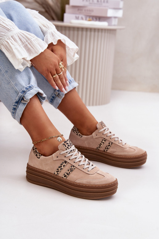 Zazoo N1068S4 Zomšiniai Sneakers modelio batai su platforma su leopardo kailio raštais rožinės spalvos