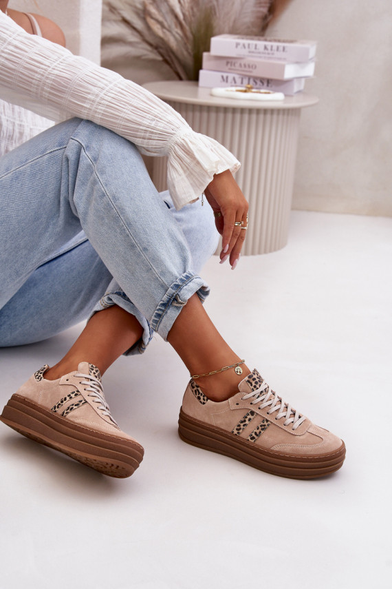 Zazoo N1068S4 Zomšiniai Sneakers modelio batai su platforma su leopardo kailio raštais rožinės spalvos