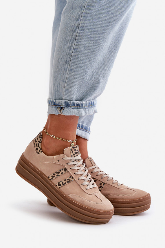 Zazoo N1068S4 Zomšiniai Sneakers modelio batai su platforma su leopardo kailio raštais rožinės spalvos