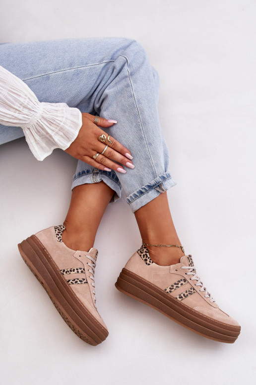 Zazoo N1068S4 Zomšiniai Sneakers modelio batai su platforma su leopardo kailio raštais rožinės spalvos