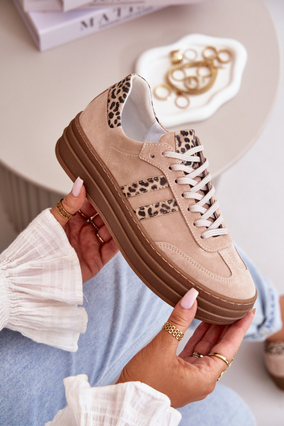 Zazoo N1068S4 Zomšiniai Sneakers modelio batai su platforma su leopardo kailio raštais rožinės spalvos