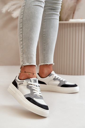 Moterų žemas Sneakers modelio batai iš eko odos Big Star OO274028 Baltos-pilkos spalvos 2
