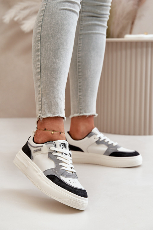 Moterų žemas Sneakers modelio batai iš eko odos Big Star OO274028 Baltos-pilkos spalvos