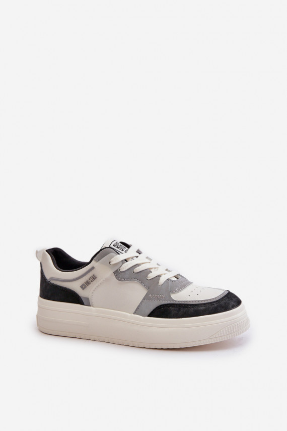Moterų žemas Sneakers modelio batai iš eko odos Big Star OO274028 Baltos-pilkos spalvos