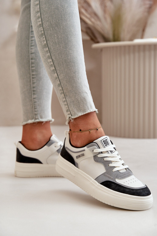 Moterų žemas Sneakers modelio batai iš eko odos Big Star OO274028 Baltos-pilkos spalvos