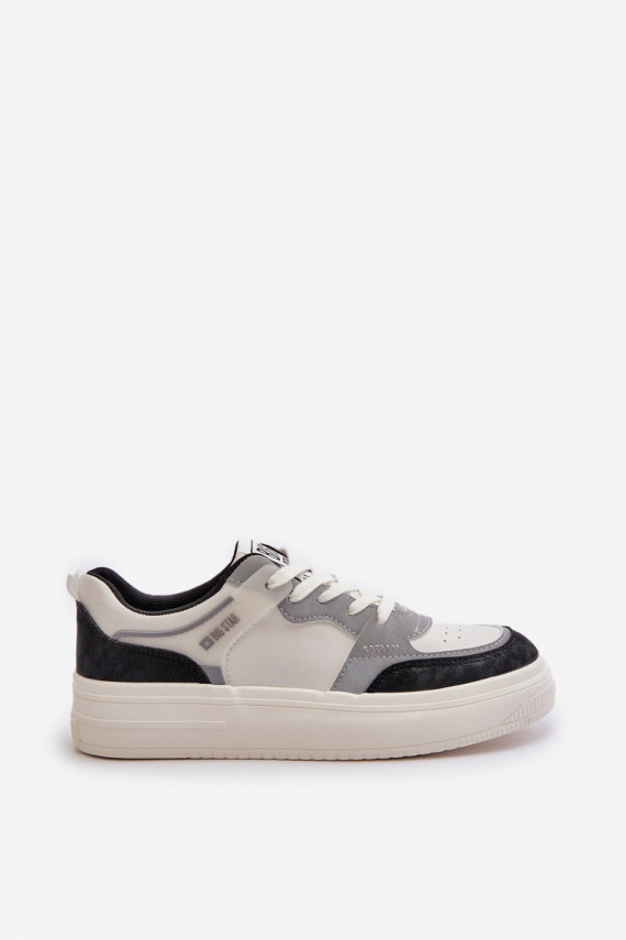 Moterų žemas Sneakers modelio batai iš eko odos Big Star OO274028 Baltos-pilkos spalvos