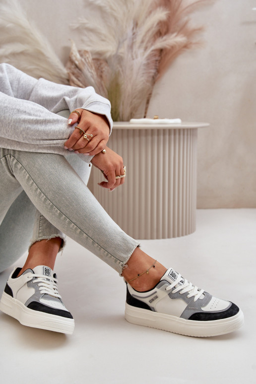 Moterų žemas Sneakers modelio batai iš eko odos Big Star OO274028 Baltos-pilkos spalvos