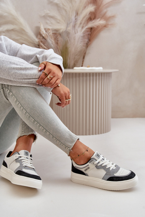 Moterų žemas Sneakers modelio batai iš eko odos Big Star OO274028 Baltos-pilkos spalvos