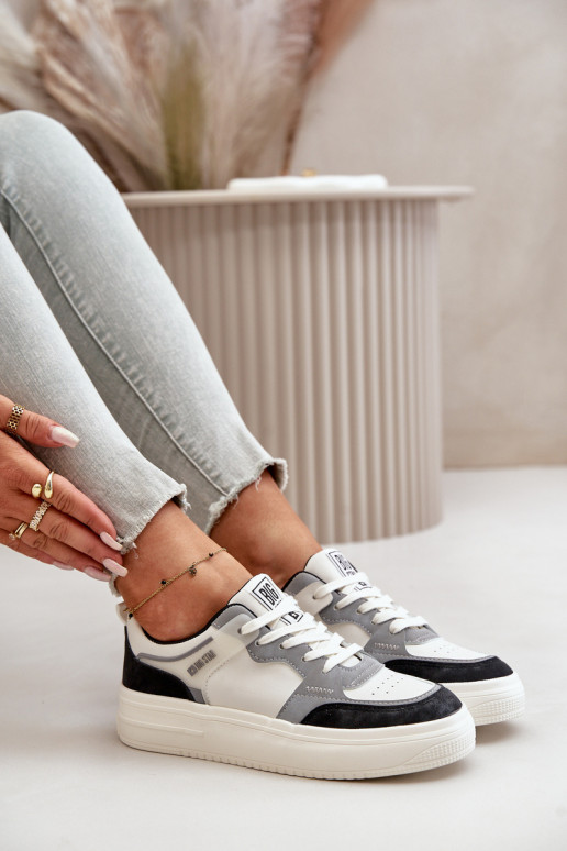 Moterų žemas Sneakers modelio batai iš eko odos Big Star OO274028 Baltos-pilkos spalvos