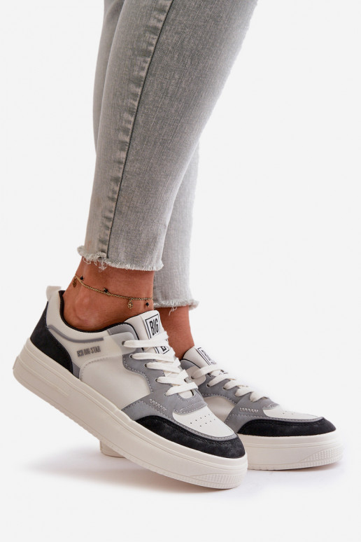 Moterų žemas Sneakers modelio batai iš eko odos Big Star OO274028 Baltos-pilkos spalvos