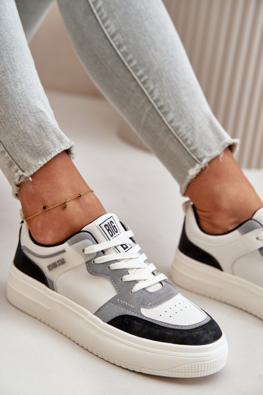 Moterų žemas Sneakers modelio batai iš eko odos Big Star OO274028 Baltos-pilkos spalvos