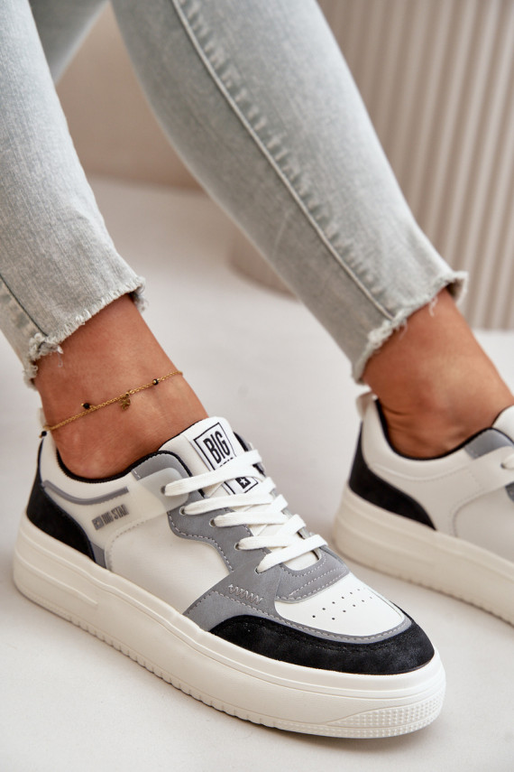 Moterų žemas Sneakers modelio batai iš eko odos Big Star OO274028 Baltos-pilkos spalvos