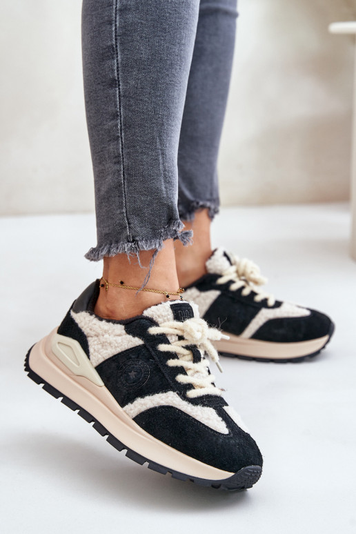 pašiltinti Sneakers modelio batai Moteriškos Oda Big Star OO274A318 HI-POLY SYSTEM juodos spalvos