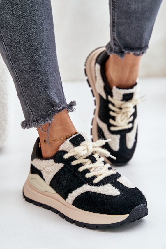 pašiltinti Sneakers modelio batai Moteriškos Oda Big Star OO274A318 HI-POLY SYSTEM juodos spalvos