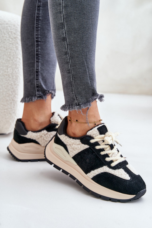 pašiltinti Sneakers modelio batai Moteriškos Oda Big Star OO274A318 HI-POLY SYSTEM juodos spalvos