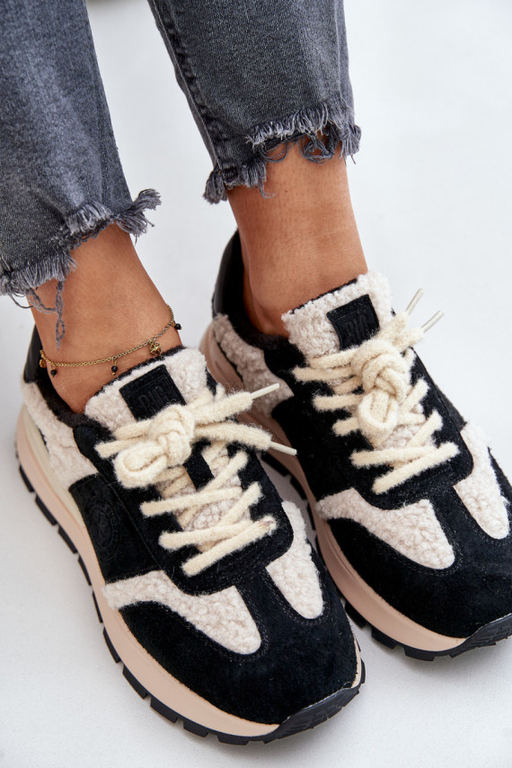 pašiltinti Sneakers modelio batai Moteriškos Oda Big Star OO274A318 HI-POLY SYSTEM juodos spalvos
