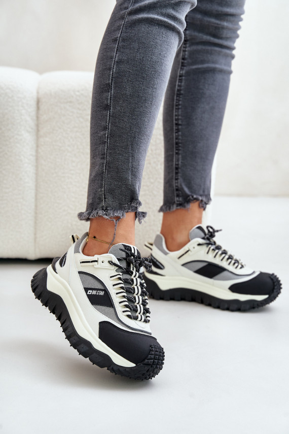 Oda Sneakers modelio batai Moteriškos su platforma Big Star OO274A220 HI-POLY SYSTEM Baltos-juodos spalvos
