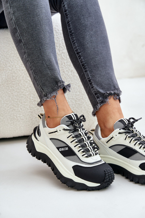 Oda Sneakers modelio batai Moteriškos su platforma Big Star OO274A220 HI-POLY SYSTEM Baltos-juodos spalvos