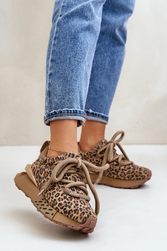 iš zomšos Sneakers modelio batai Moteriškos su platforma Z Grubym Suvarstymasm su leopardo kailio raštais Artiker 55C0135 rudos 