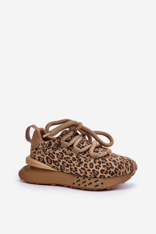 iš zomšos Sneakers modelio batai Moteriškos su platforma Z Grubym Suvarstymasm su leopardo kailio raštais Artiker 55C0135 rudos 