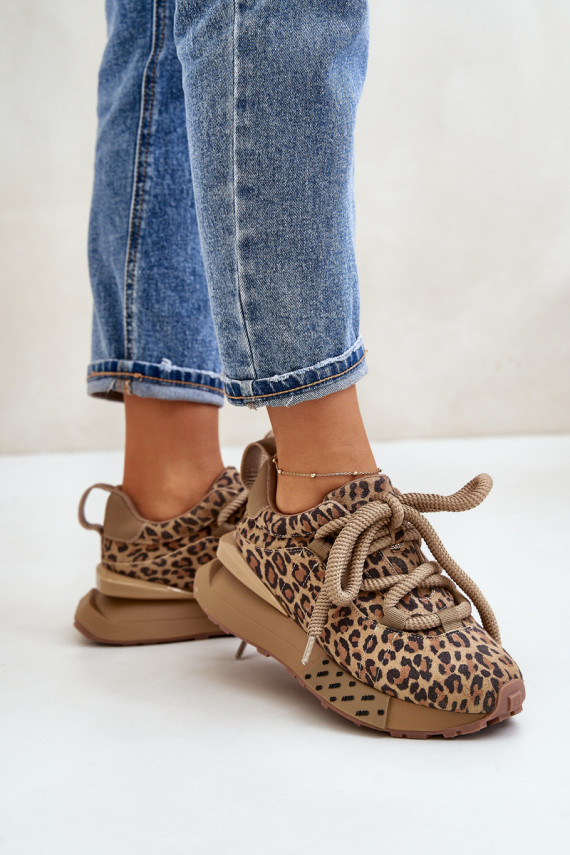 iš zomšos Sneakers modelio batai Moteriškos su platforma Z Grubym Suvarstymasm su leopardo kailio raštais Artiker 55C0135 rudos 
