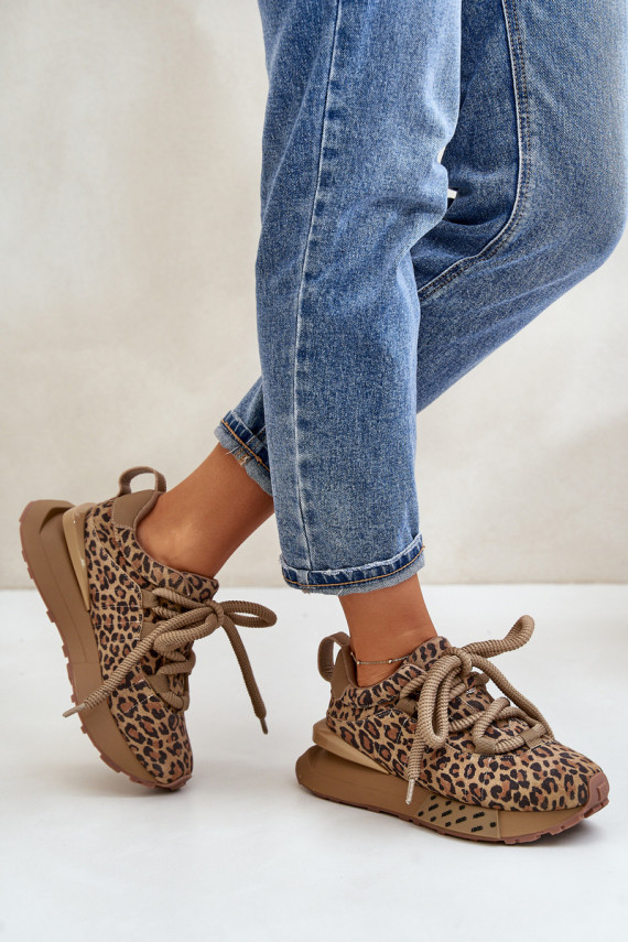 iš zomšos Sneakers modelio batai Moteriškos su platforma Z Grubym Suvarstymasm su leopardo kailio raštais Artiker 55C0135 rudos 