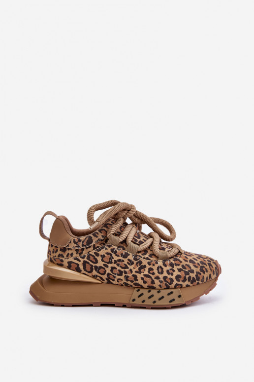 iš zomšos Sneakers modelio batai Moteriškos su platforma Z Grubym Suvarstymasm su leopardo kailio raštais Artiker 55C0135 rudos 