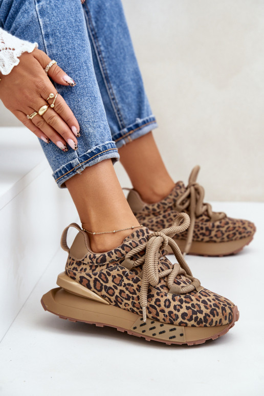 iš zomšos Sneakers modelio batai Moteriškos su platforma Z Grubym Suvarstymasm su leopardo kailio raštais Artiker 55C0135 rudos 