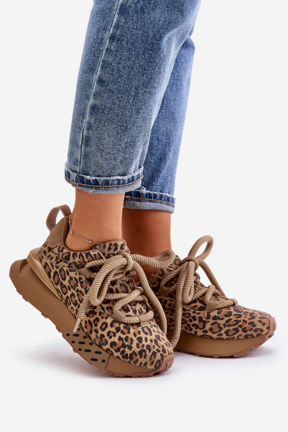 iš zomšos Sneakers modelio batai Moteriškos su platforma Z Grubym Suvarstymasm su leopardo kailio raštais Artiker 55C0135 rudos 