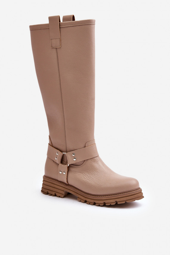 Oda moteriški ilgaauliai batai Prieš Kelį Lewskis 3615 smėlio spalvos