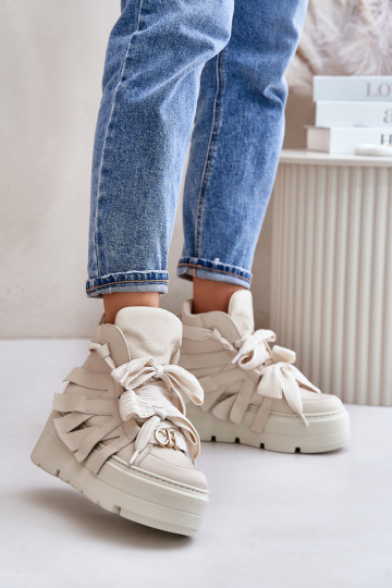 Oda Sneakers modelio batai Moteriškos su platforma CheBello 4561 smėlio spalvos 2