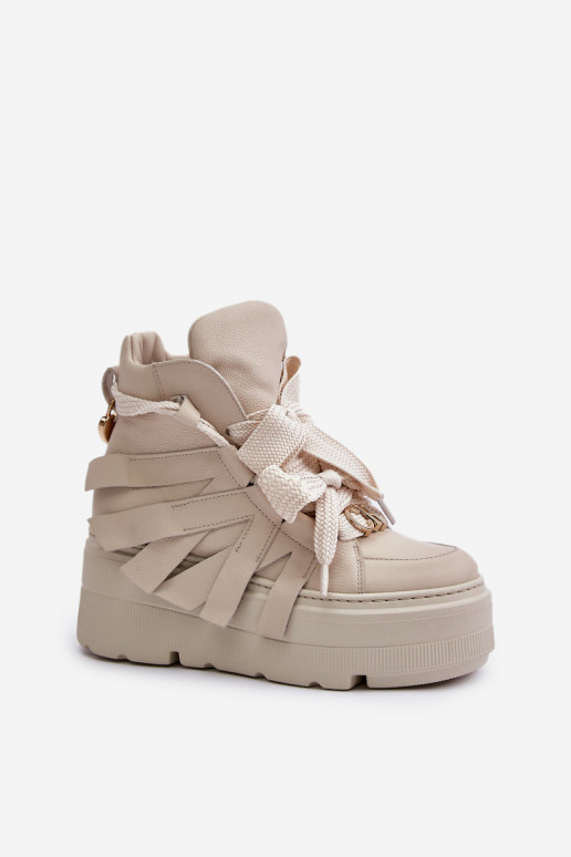 Oda Sneakers modelio batai Moteriškos su platforma CheBello 4561 smėlio spalvos