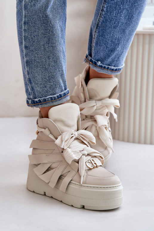Oda Sneakers modelio batai Moteriškos su platforma CheBello 4561 smėlio spalvos