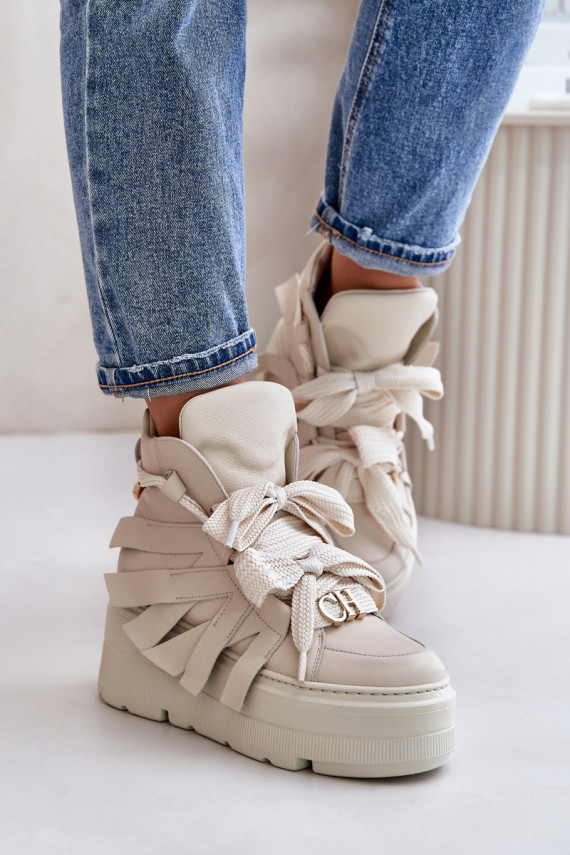 Oda Sneakers modelio batai Moteriškos su platforma CheBello 4561 smėlio spalvos