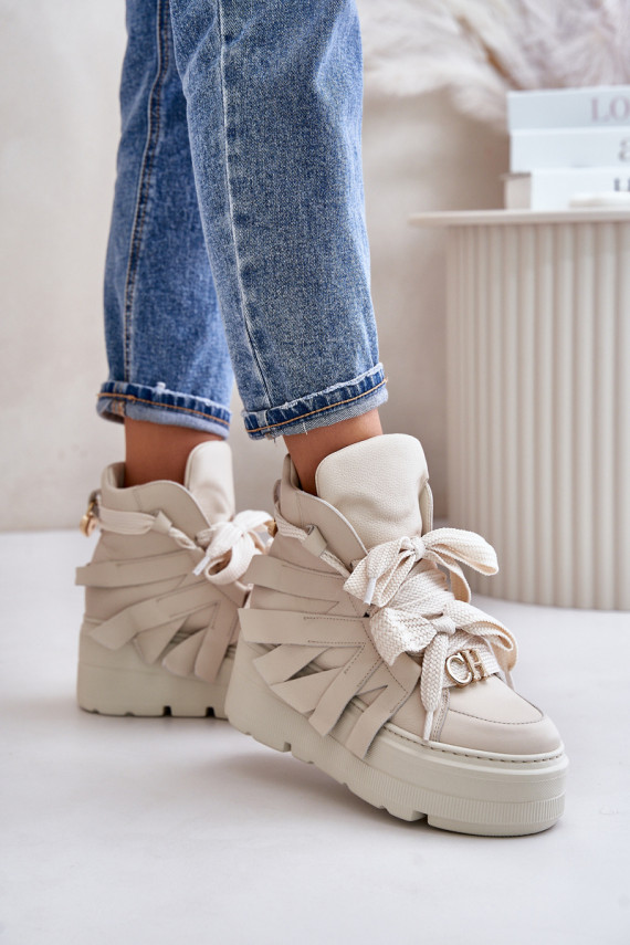 Oda Sneakers modelio batai Moteriškos su platforma CheBello 4561 smėlio spalvos