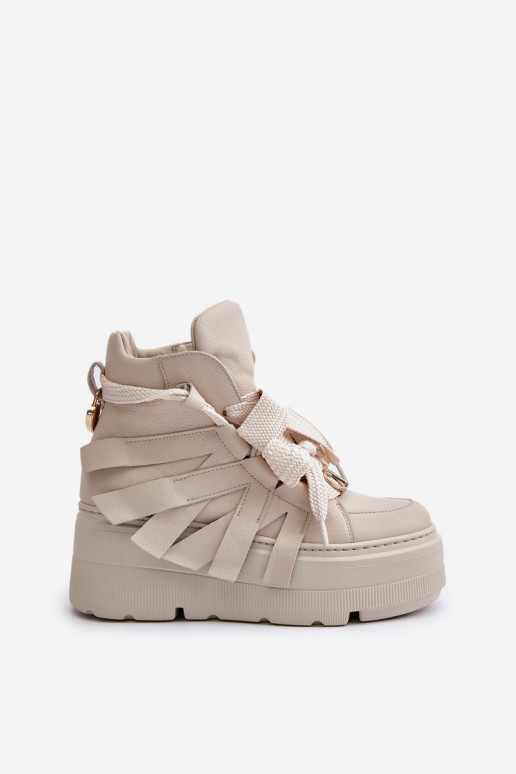 Oda Sneakers modelio batai Moteriškos su platforma CheBello 4561 smėlio spalvos