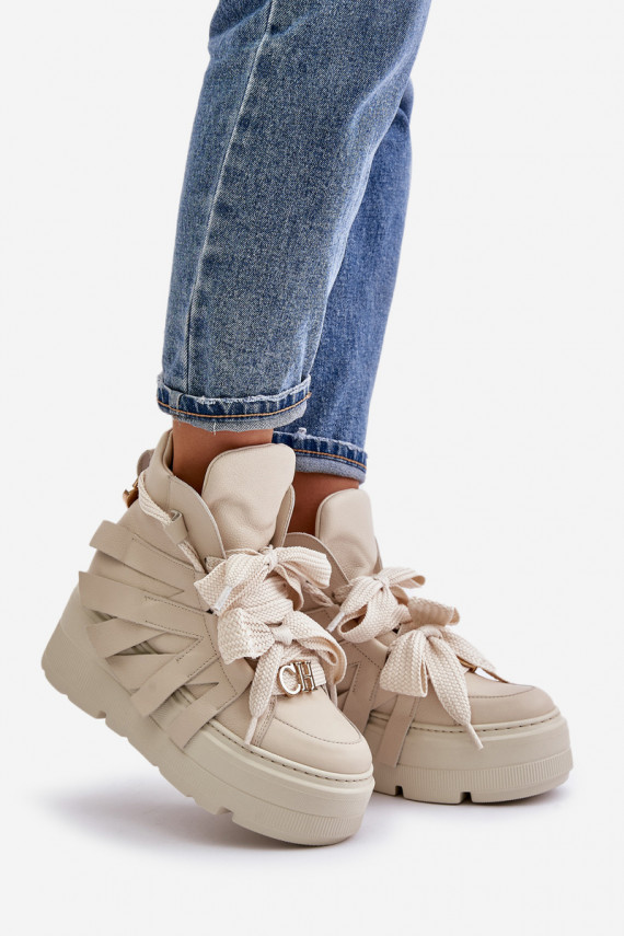 Oda Sneakers modelio batai Moteriškos su platforma CheBello 4561 smėlio spalvos