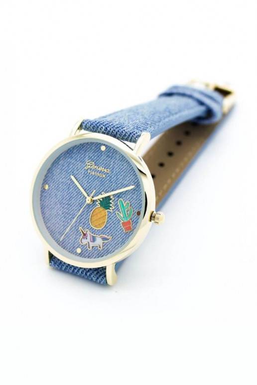 Šviesiai mėlynas džinsinis laikrodis Geneva Platinum