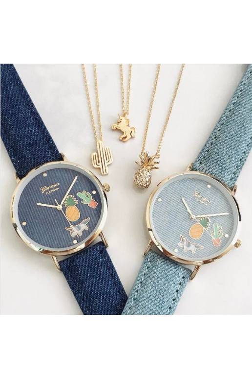 Šviesiai mėlynas džinsinis laikrodis Geneva Platinum