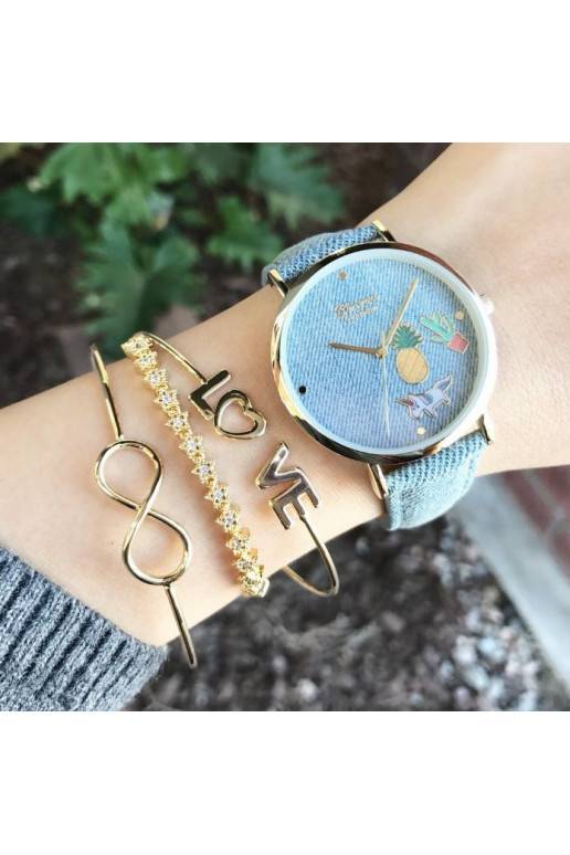 Šviesiai mėlynas džinsinis laikrodis Geneva Platinum