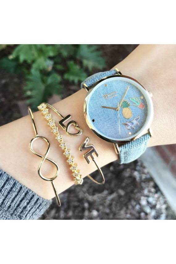 Šviesiai mėlynas džinsinis laikrodis Geneva Platinum