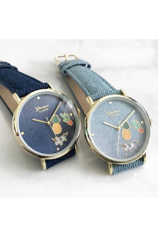 Mėlynas džinsinis laikrodis Geneva Platinum Mėlynas džinsinis laikrodis Geneva Platinum