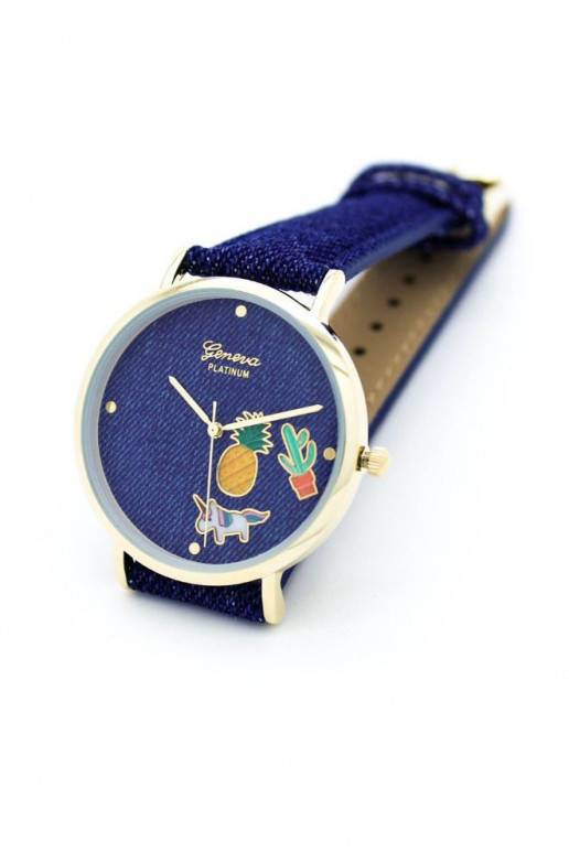 Mėlynas džinsinis laikrodis Geneva Platinum